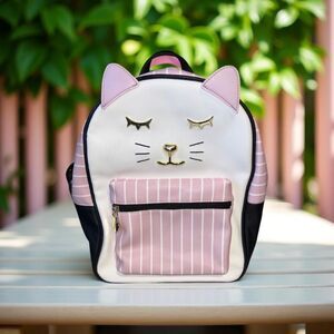 LUV Betsey Johnson Cat Pleather White Black Backpack